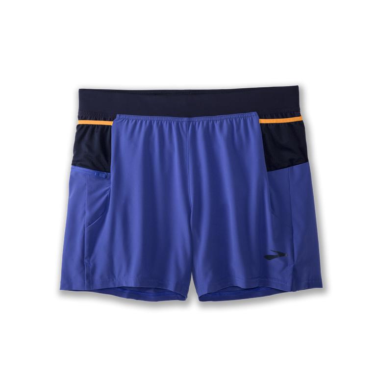 Brooks Sherpa 5 2-in-1 Men's Running Shorts - Amparo Blue/Navy/Fluoro Orange (09625-XPYJ)